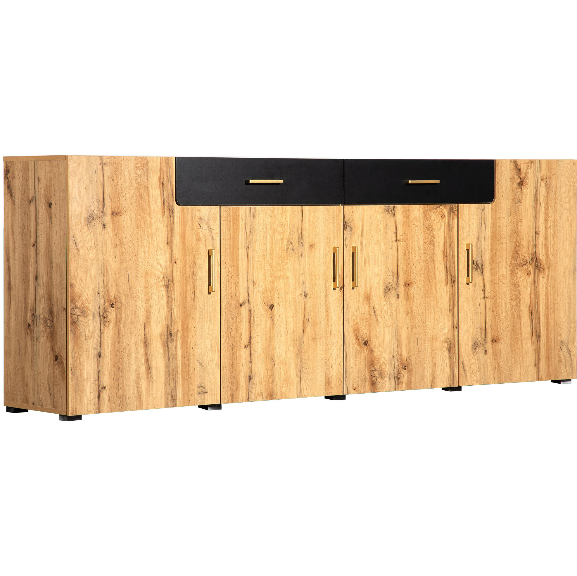 SIDEBOARD 208/39,5/80 cm mit 4 Türen & 2 Schubladen in Weiß/Braun - Braun, Holzwerkstoff (208/80/39.5cm) - BEAOK