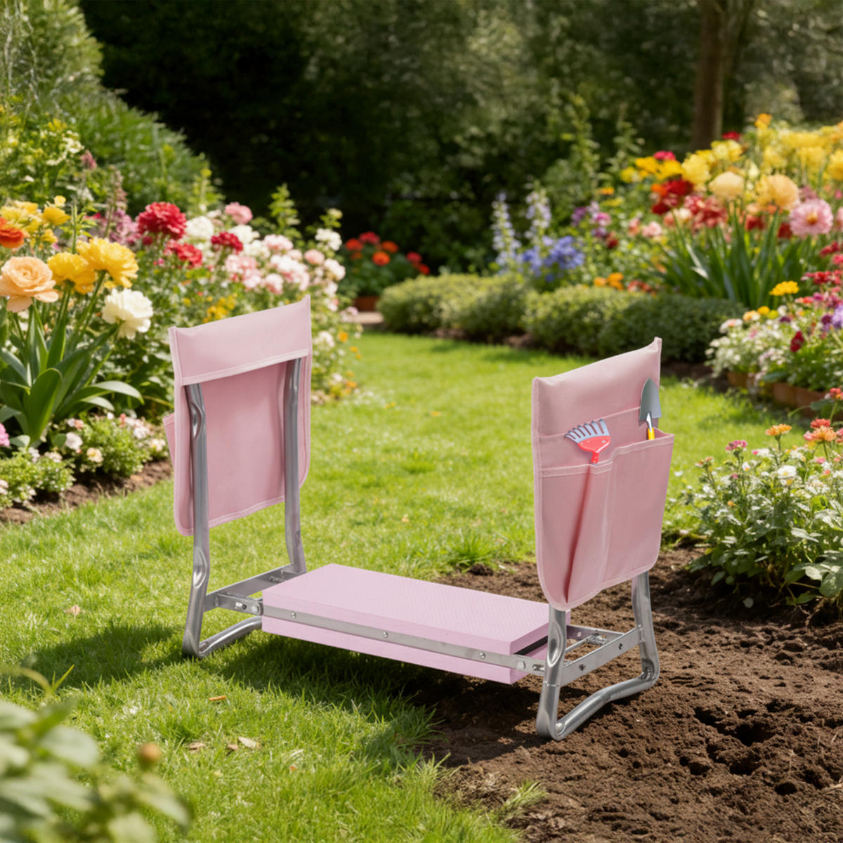 KNIEBANK - Rosa, Textil/Metall (60/50/27.5cm) - Relaxdays