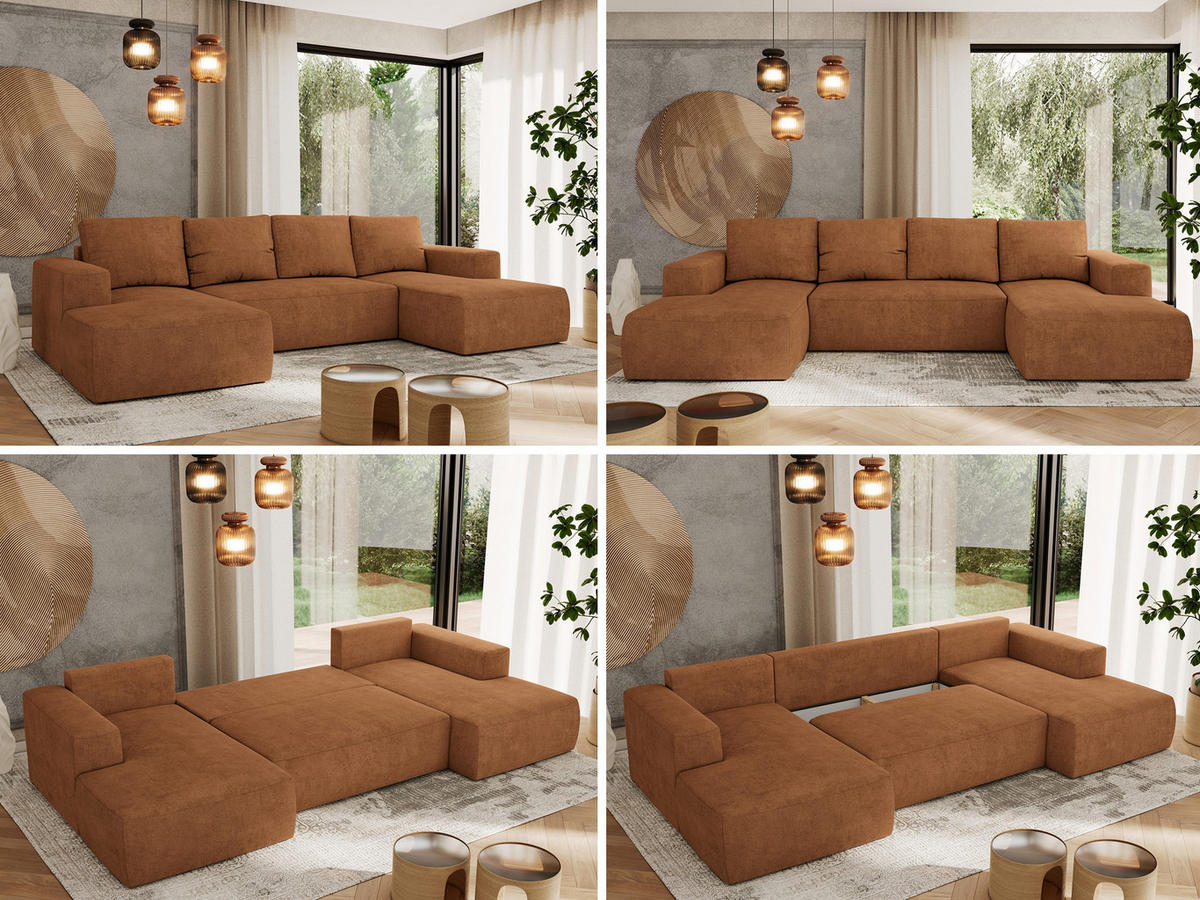 WOHNLANDSCHAFT TRENTINO U Orange Struktur - Orange, Textil (334/91/163cm) - MKS