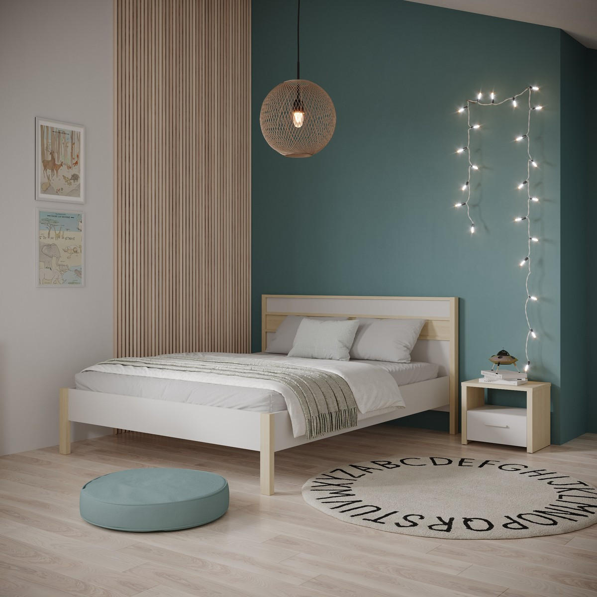 BETT in Weiß und Eiche Dekor 171,9/207,3/95 cm - Weiß, Holzwerkstoff (200/160cm) - Calicosy