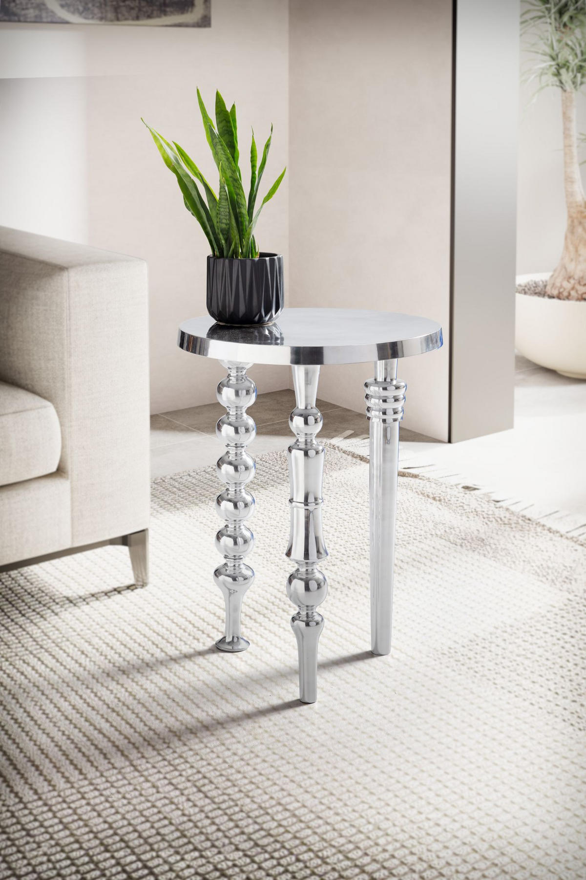 BEISTELLTISCH – Aluminium Silber Dreibein Design 44x44x63 cm - Silberfarben, Metall (44/44/63cm) - KADIMA DESIGN