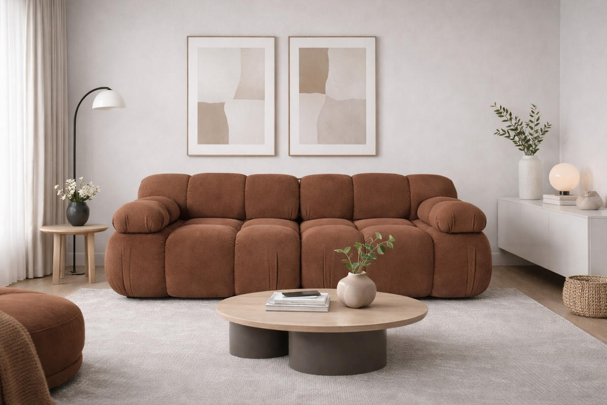 COUCH, 2-Sitzer Modular, Veloursstoff Salvador, Dunkelbraun, Selia - Dunkelbraun, Holz (190/70/95cm) - Kaiser Möbel