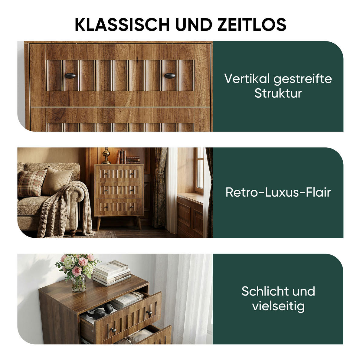 KOMMODE 60/79/40 cm Walnuss aus MDF mit 3 Schubladen - Walnussfarben, Holzwerkstoff (40/78/60cm) - OKMYHOME