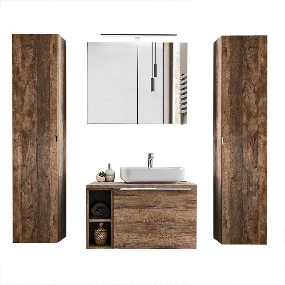 BADMÖBEL-SET 8-TLG. Puebla-56 - Braun, Holzwerkstoff (190/200/46cm) - Lomado