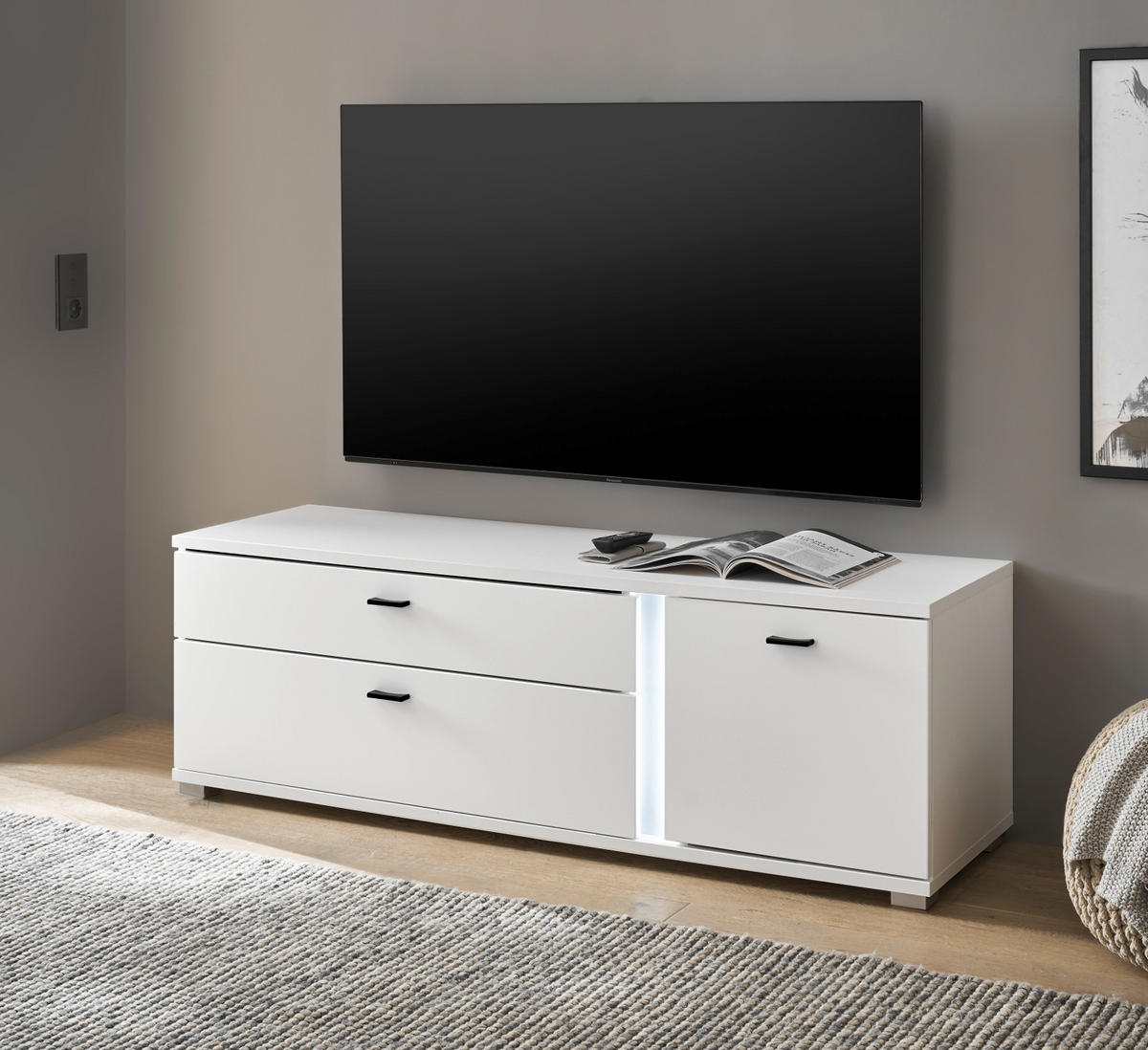 TV-LOWBOARD weiß matt, TV Unterteil inklusive Frontbeleuchtung 150 cm - Weiß, Holzwerkstoff (150/45/42cm) - Furn.Design