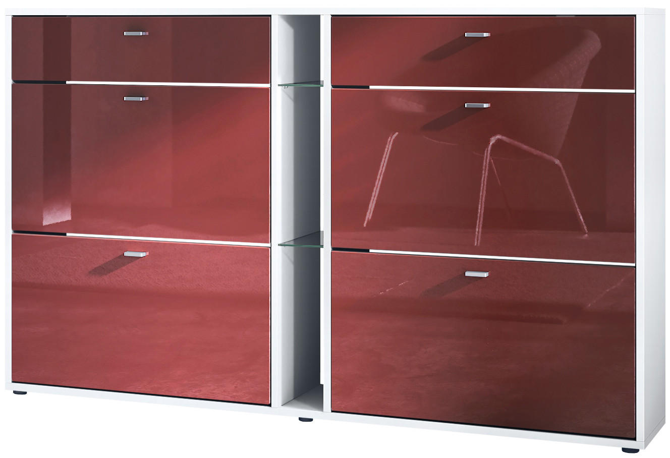SCHUHSCHRANK Today Fronten in Bordeaux Hochglanz - Bordeaux, Holzwerkstoff (155.5/95/28cm) - Vladon