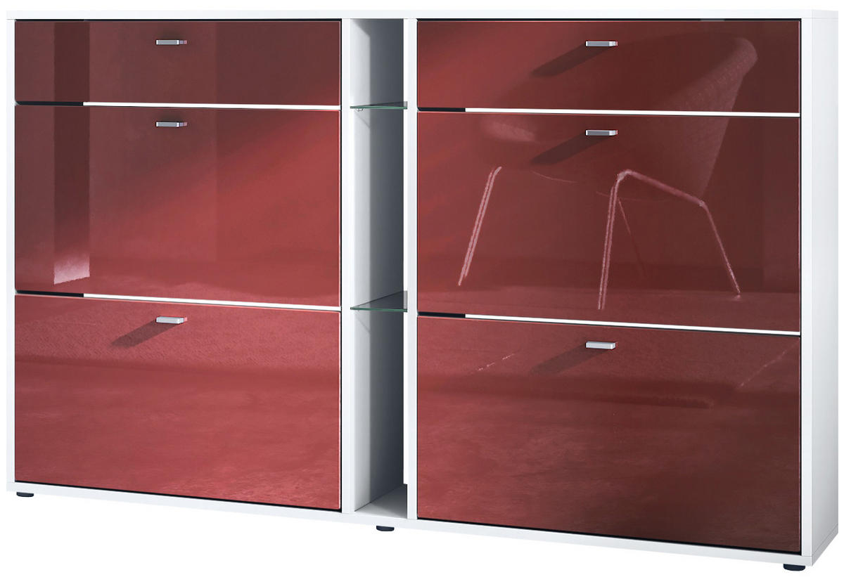 SCHUHSCHRANK Today Fronten in Bordeaux Hochglanz - Bordeaux, Holzwerkstoff (155.5/95/28cm) - Vladon