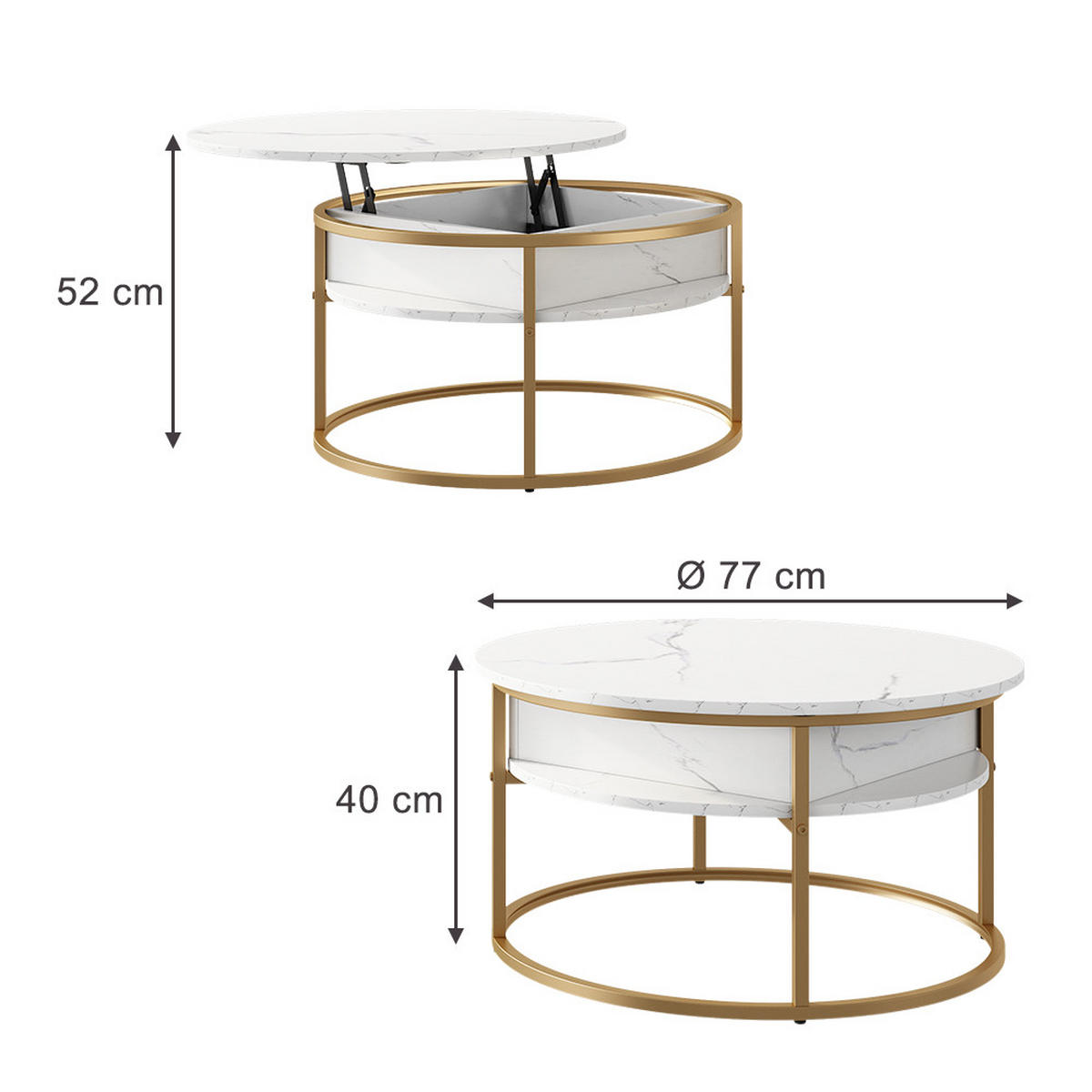 COUCHTISCH Marlo Weiß/Gold 77 x 77 cm - Goldfarben/Weiß, Holzwerkstoff (77/77/52cm) - Vicco