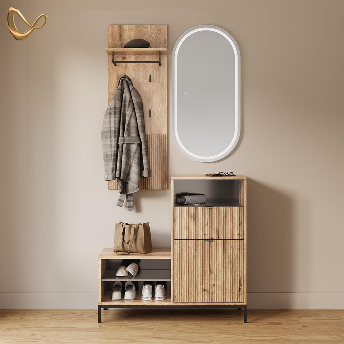WANDGARDEROBE Aterno Viking Oak 43 x 120 cm - Eichefarben, Holzwerkstoff (43/120/27cm) - Livinity®