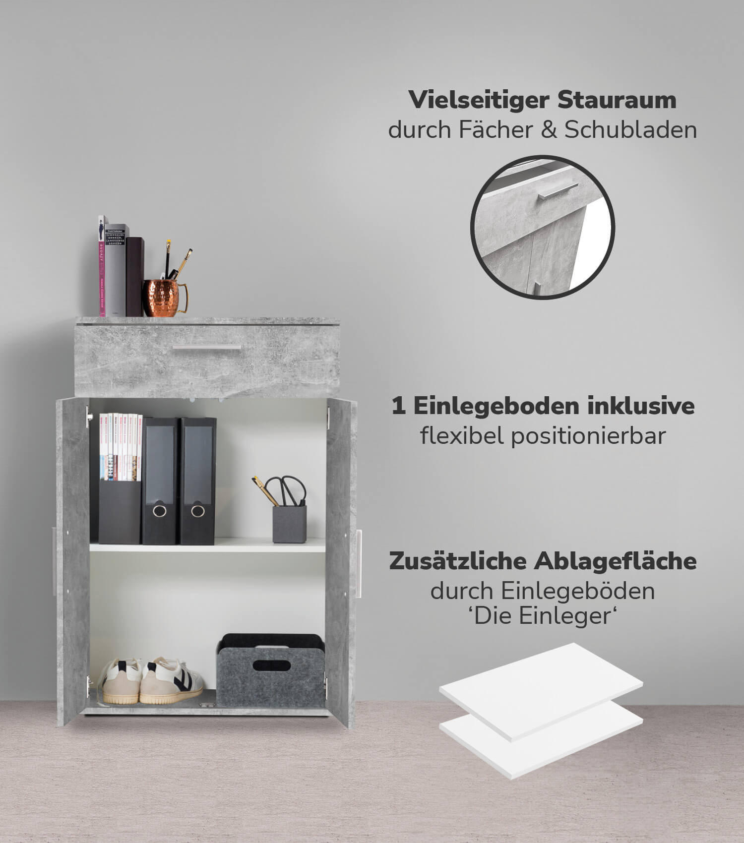 MEHRZWECKSCHRANK Der Praktische - Hellgrau/Weiß, Holzwerkstoff (60/91/34cm) - Mokebo