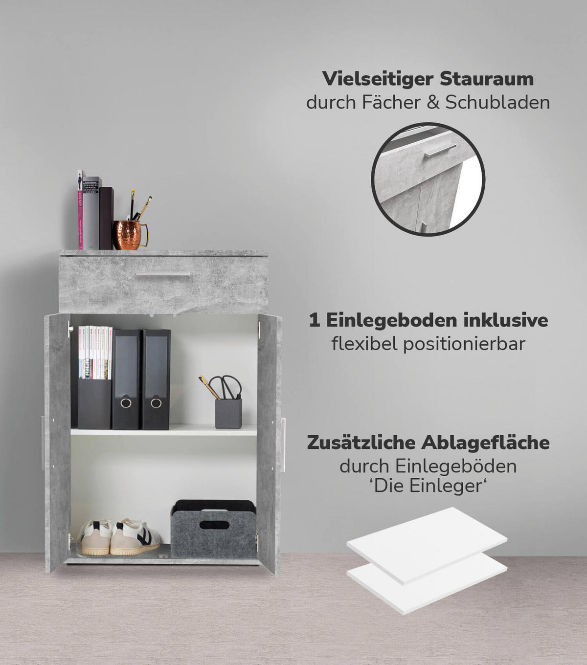 MEHRZWECKSCHRANK Der Praktische - Hellgrau/Weiß, Holzwerkstoff (60/91/34cm) - Mokebo