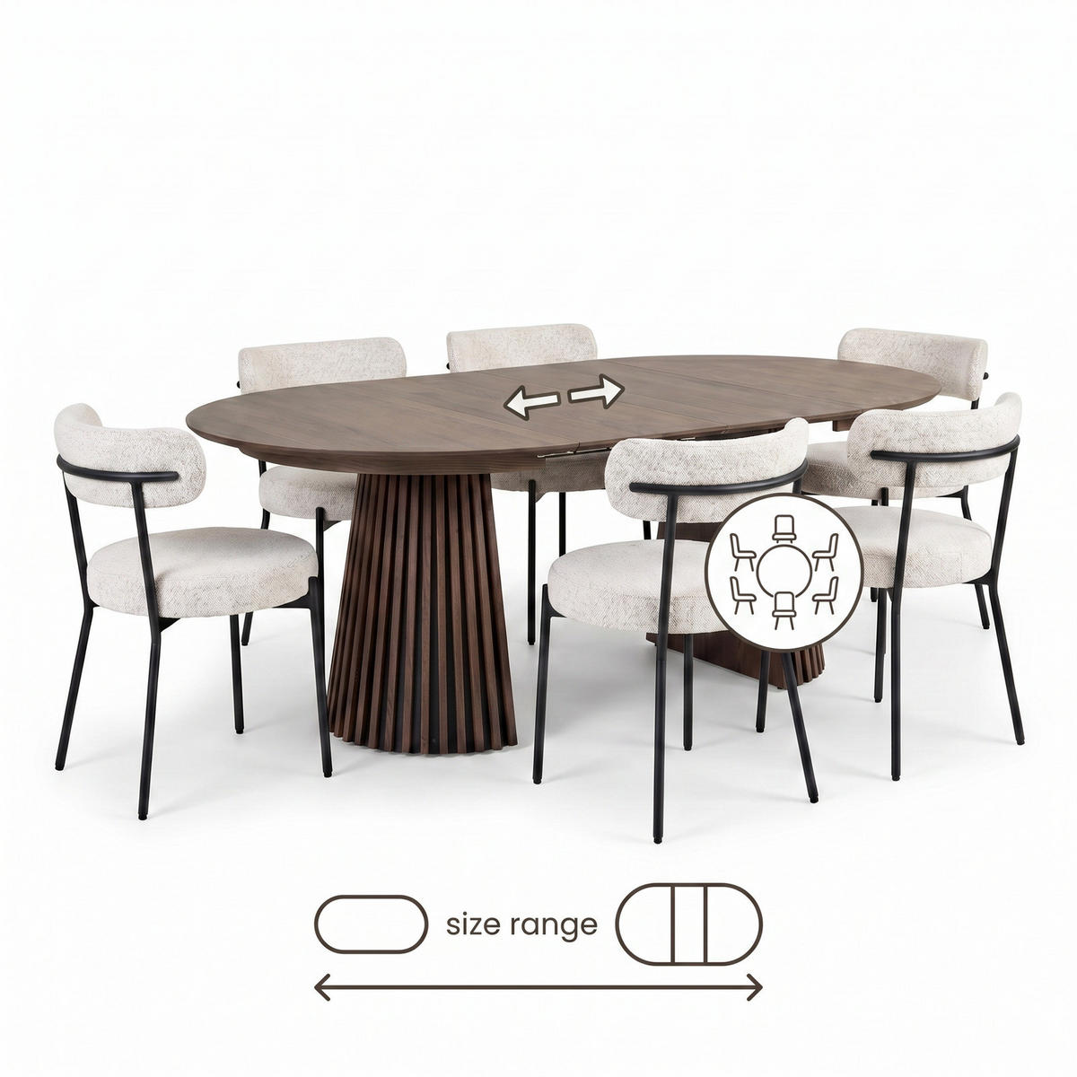 ESSGRUPPE 7-TLG. Tokyo Grau - Creme/Grau, Textil/Metall (120/75/120cm) - ebuy24