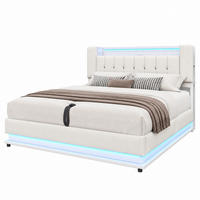 POLSTERBETT mit Stauraum, LED und USB 180x200 cm Samt Beige - Beige, Metall (180/200cm) - Beauniv