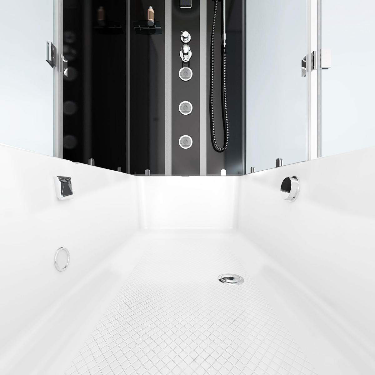 DUSCHE Wanne Kombination K05-L31 180x90 - Schwarz, Glas/Kunststoff (90/225/180cm) - AcquaVapore by Sandra Jentho