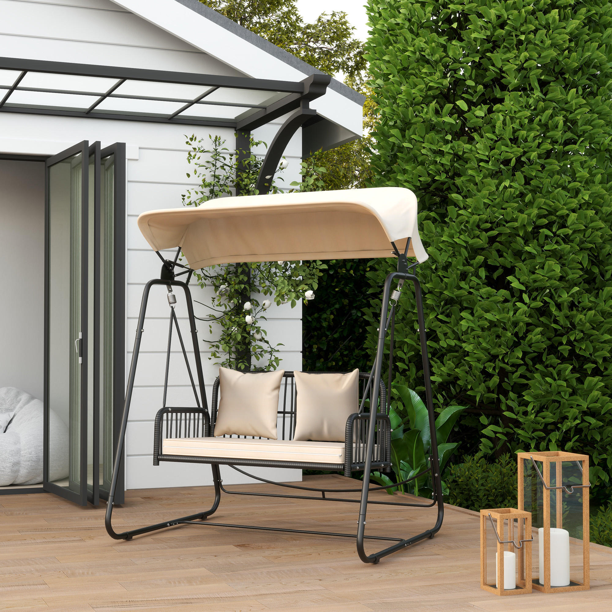 GARTENSCHAUKEL2-SITZER mit verstellbar Sonnendach - Beige, Metall (121/180/149cm) - Outsunny