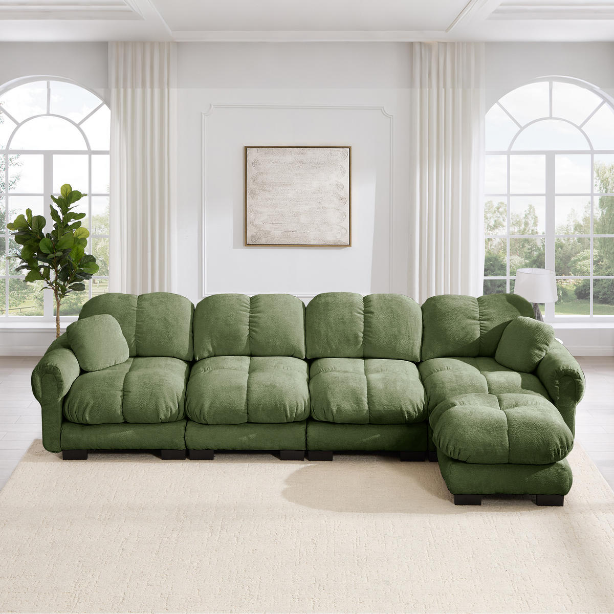 ECKSOFA DE-34384 4-Sitzer mit Steppdesign Grün - Grün, Textil (149/330cm) - ComfortXL
