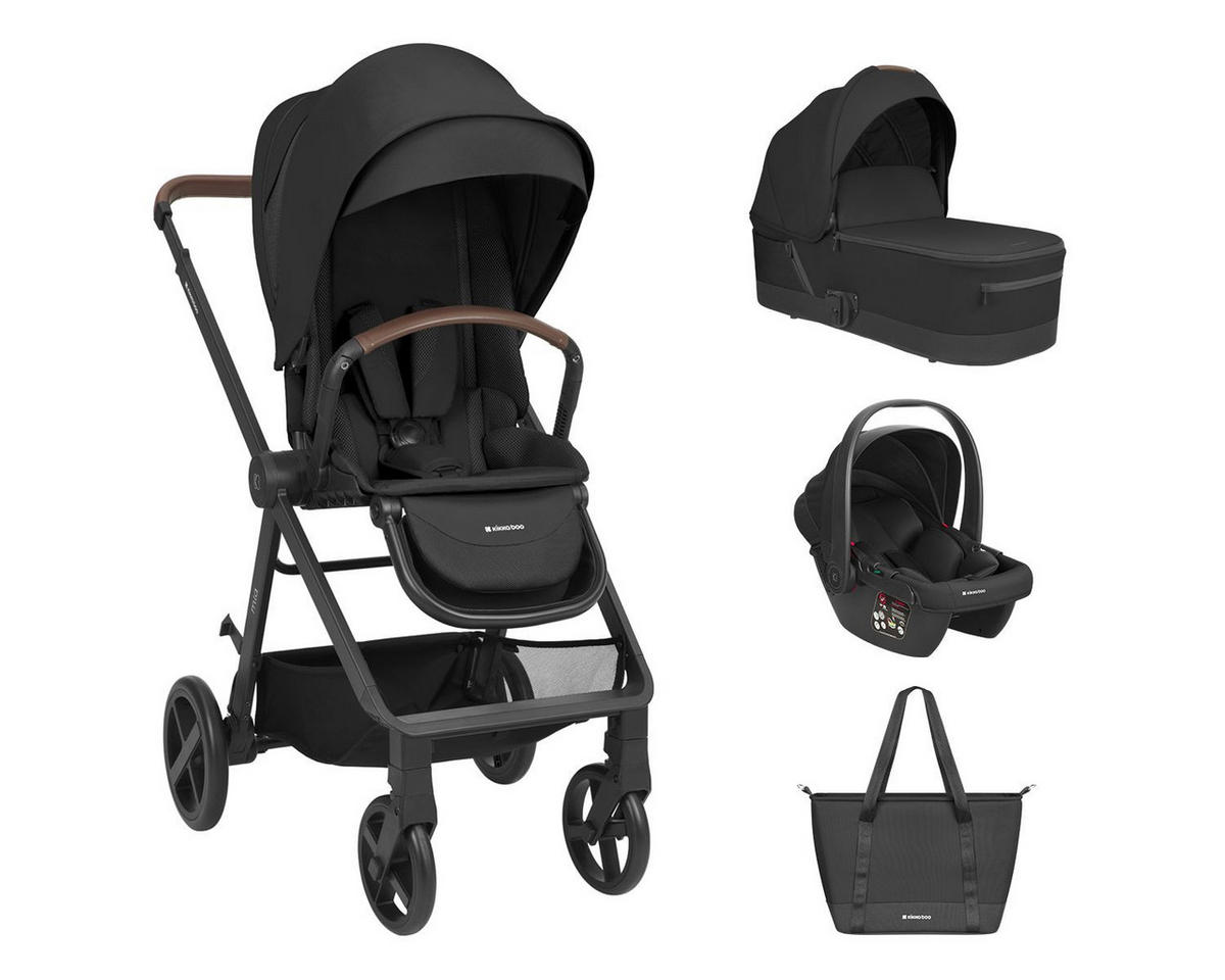 KOMBIKINDERWAGEN Mia 3 in 1 schwarz Babywanne Babyschale Wickeltasche Matratze - Schwarz, Metall (72/53/99cm) - Kikka boo