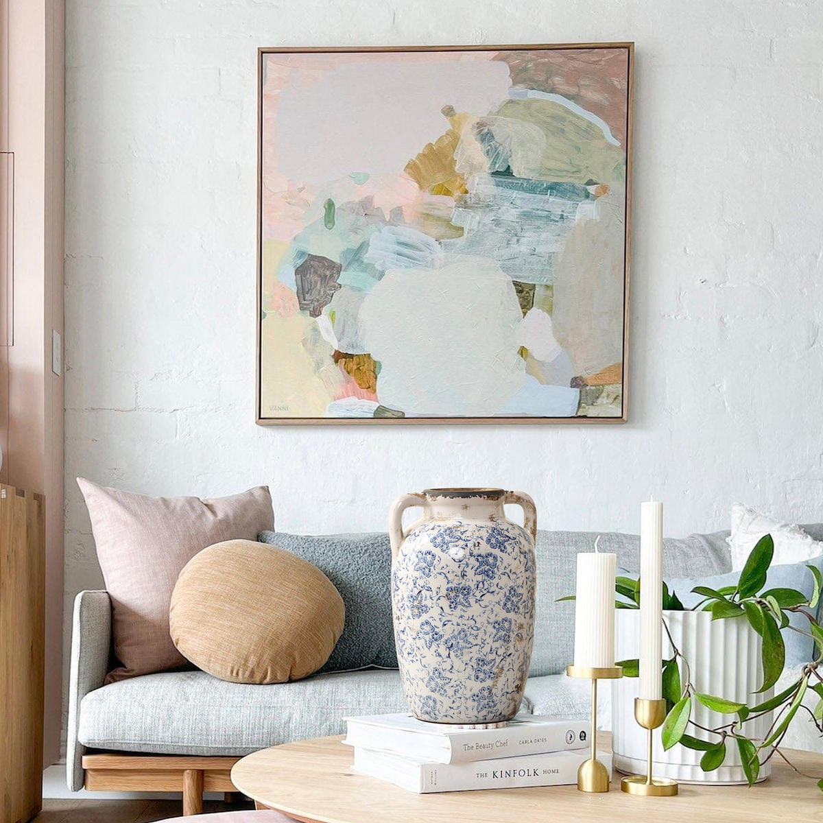 VASE Vintage, Keramik Weiß | Handbemalt, Doppelhenkel, Ø19 x H29 cm - Weiß, Keramik (29cm) - Hometopia