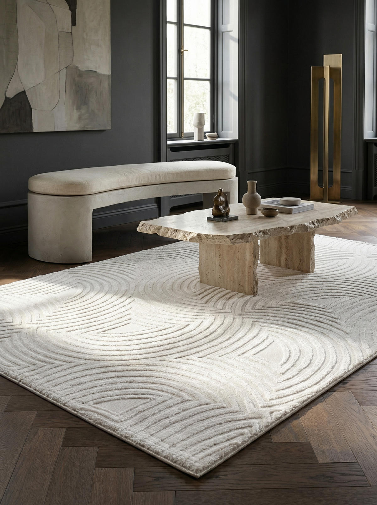 TEPPICH Flur 3D-Effekt Pflegeleicht Waschbar Wohnzimmer OEKO-TEX Creme 200x290 cm Gekettelt – ILLER - Beige, Textil (200/290cm) - KADIMA DESIGN