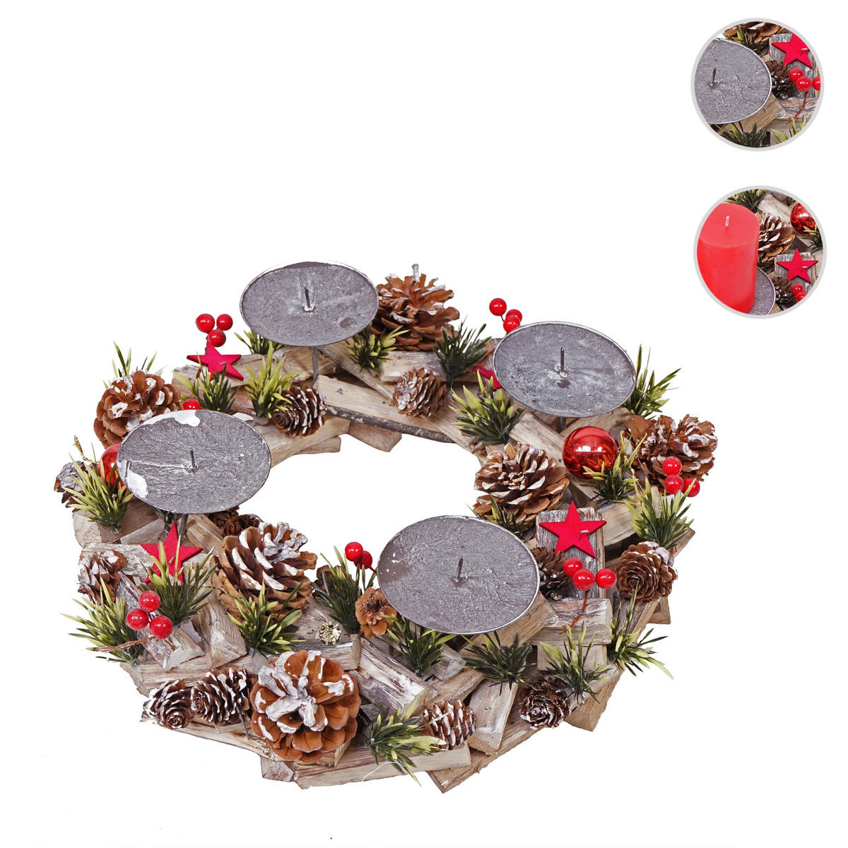 ADVENTSKRANZ HOLZ OHNE KERZEN Grau, Multicolor - Multicolor/Grau, Holz (12cm) - MCW