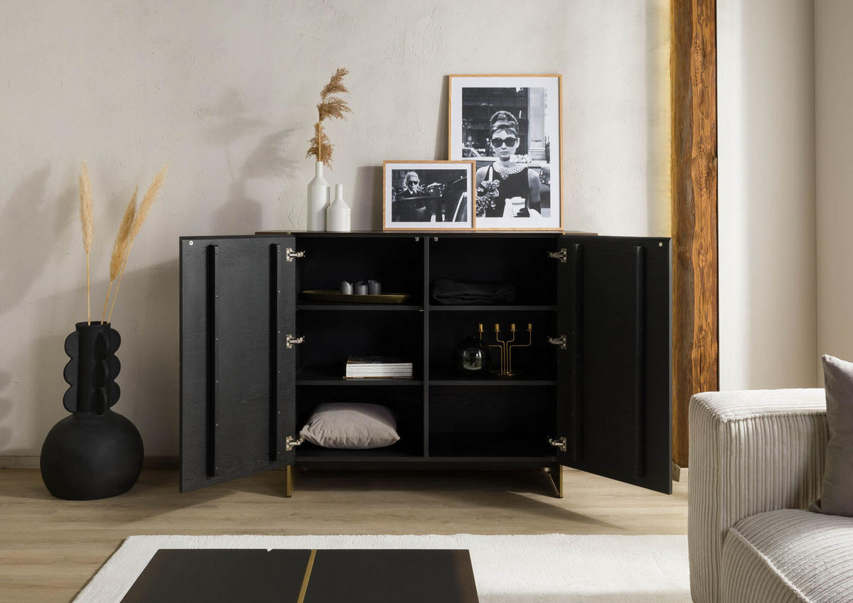 SIDEBOARD Eiche 140x50x110 dunkelbraun lackiert BEAMS #60 - Dunkelbraun, Holz (140/110/50cm) - Massivmoebel24