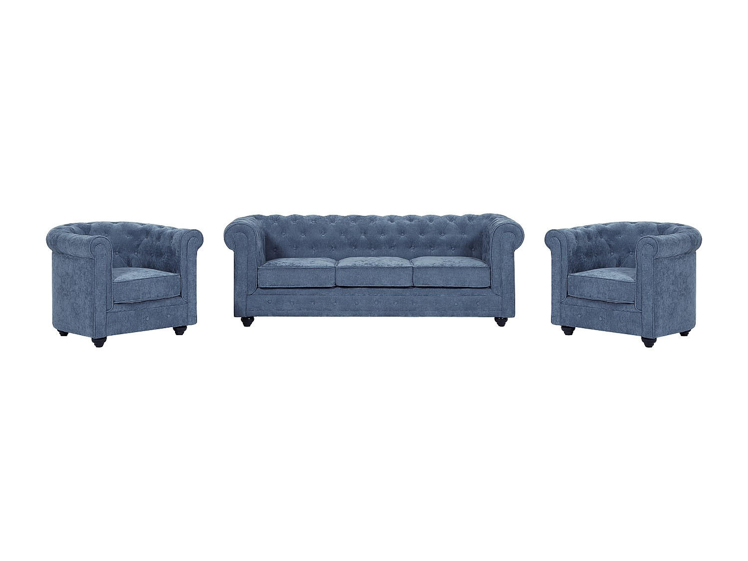 SOFAGARNITUR ohne Schlaffunktion - 5 -Sitzer - Polyester - blau - CHESTERFIELD - Blau, Textil (205/72/88cm) - Vente-Unique