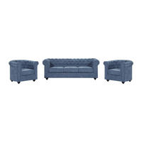 SOFAGARNITUR ohne Schlaffunktion - 5 -Sitzer - Polyester - blau - CHESTERFIELD - Blau, Textil (205/72/88cm) - Vente-Unique