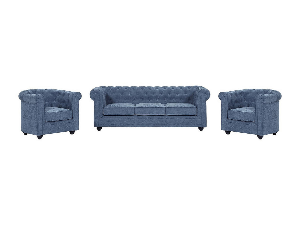 SOFAGARNITUR ohne Schlaffunktion - 5 -Sitzer - Polyester - blau - CHESTERFIELD - Blau, Textil (205/72/88cm) - Vente-Unique