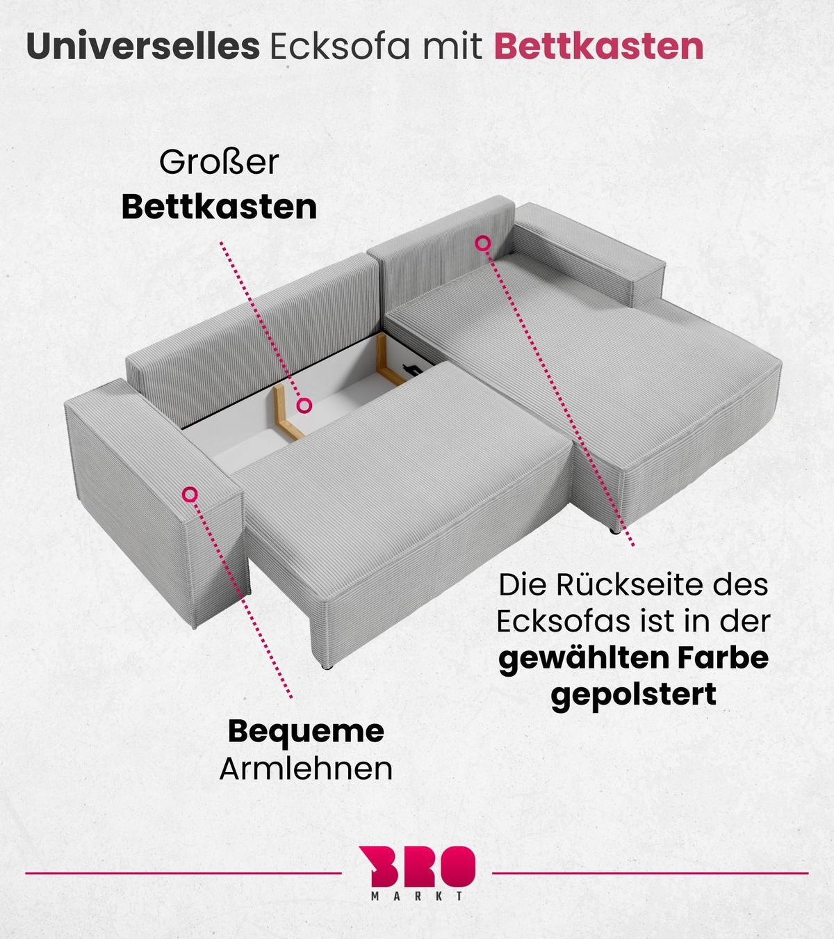 ECKSOFA Pablo mit Schlaffunktion Grün Cord - Grün, Textil (294/185cm) - Bromarkt