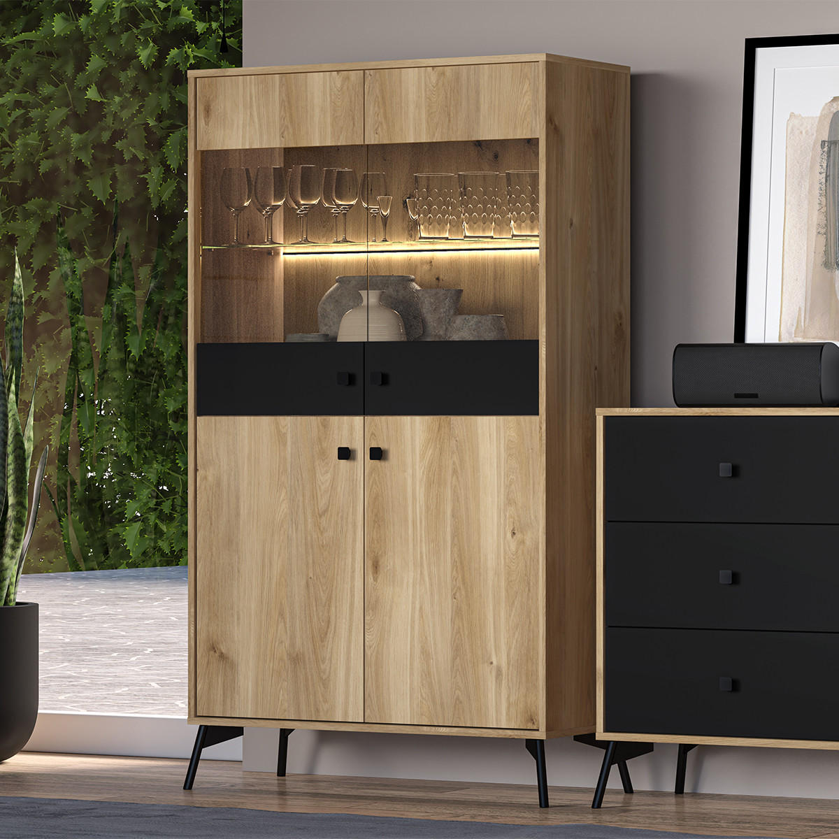 VITRÍNA Elara Dřevo - hnědá, kompozitní dřevo (90/160/40cm) - Petits-meubles