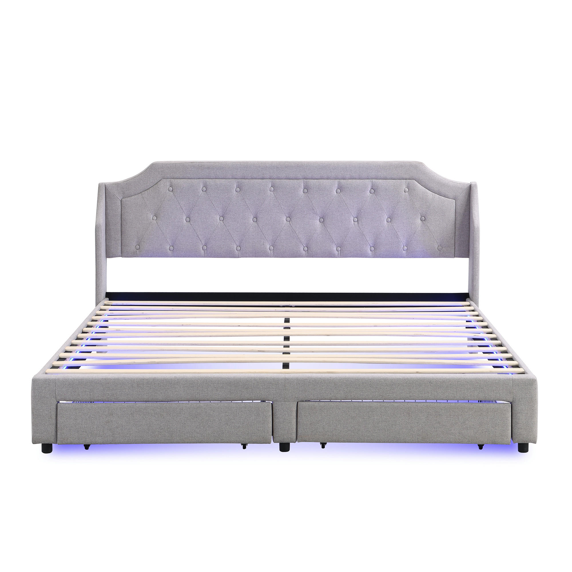 STAURAUMBETT 180/200 cm DE-00459, in Grau, 2 Schubladen und LED - Grau, Metall (180/200cm) - ComfortXL