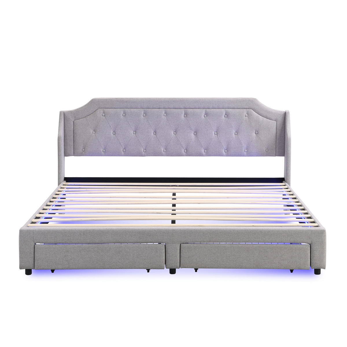 STAURAUMBETT 180/200 cm DE-00459, in Grau, 2 Schubladen und LED - Grau, Metall (180/200cm) - ComfortXL