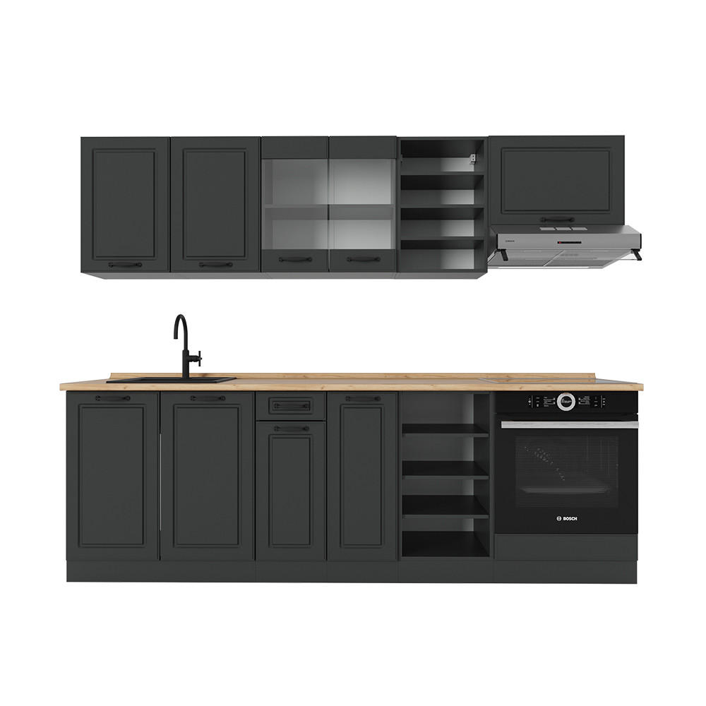 KÜCHENZEILE R-Line Anthrazit Landhaus/Anthrazit 240 cm ohne Arbeitsplatte - Anthrazit, Holzwerkstoff (240/81.6/46cm) - Vicco