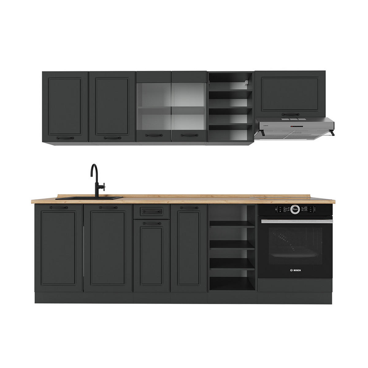 KÜCHENZEILE R-Line Anthrazit Landhaus/Anthrazit 240 cm ohne Arbeitsplatte - Anthrazit, Holzwerkstoff (240/81.6/46cm) - Vicco