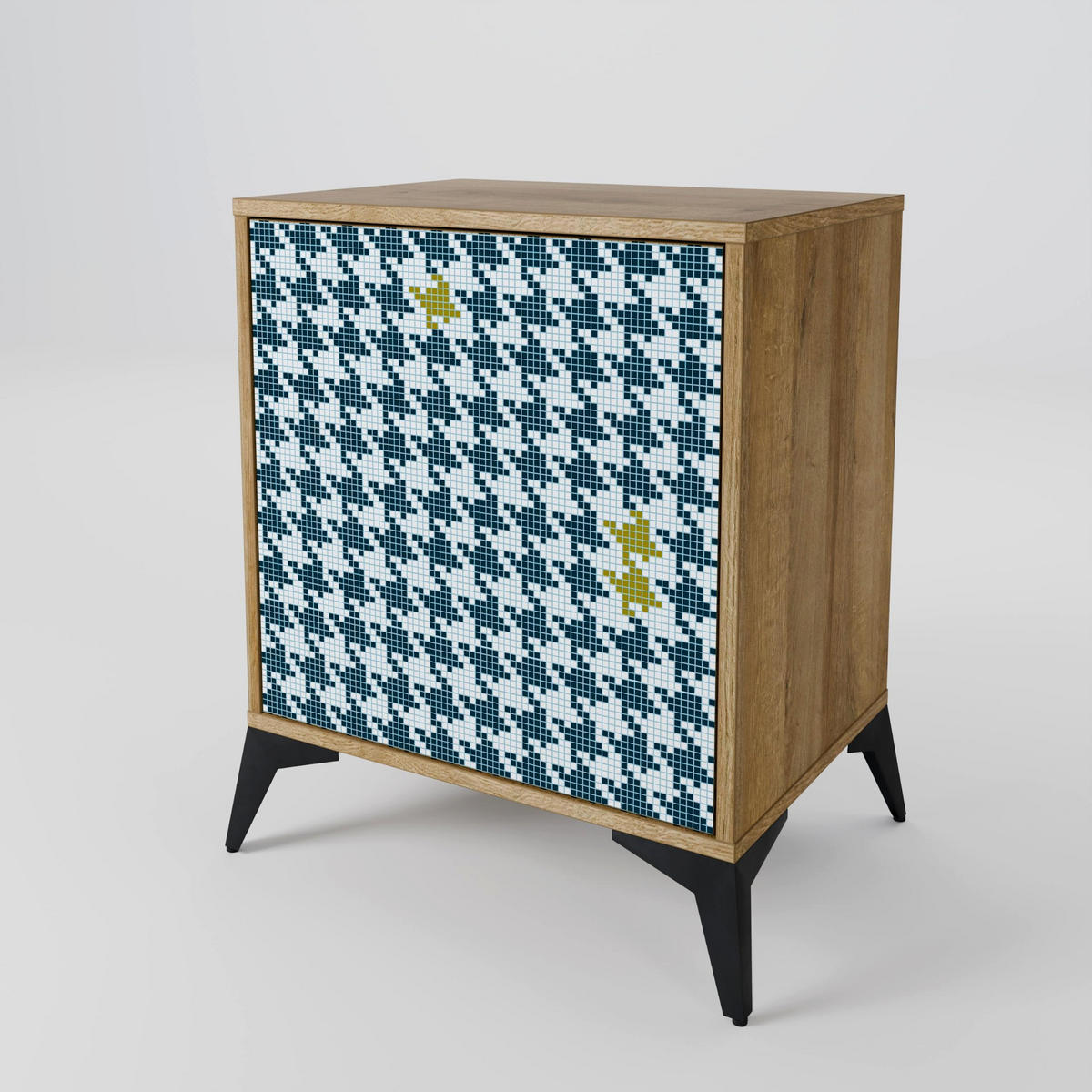 SIDEBOARD OUT OF CONTEXT, Eichefarben, 57,5x42x72,5 cm, Schwarze Metallfüße - Eichefarben/Multicolor, Holzwerkstoff/Metall (57.5/72.5/42cm) - SpaceRebels