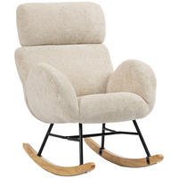 SCHAUKELSTUHL Polyester Cremeweiß - Dunkelgrau/Walnussfarben, Holz/Textil (71/100/90cm) - HOMCOM