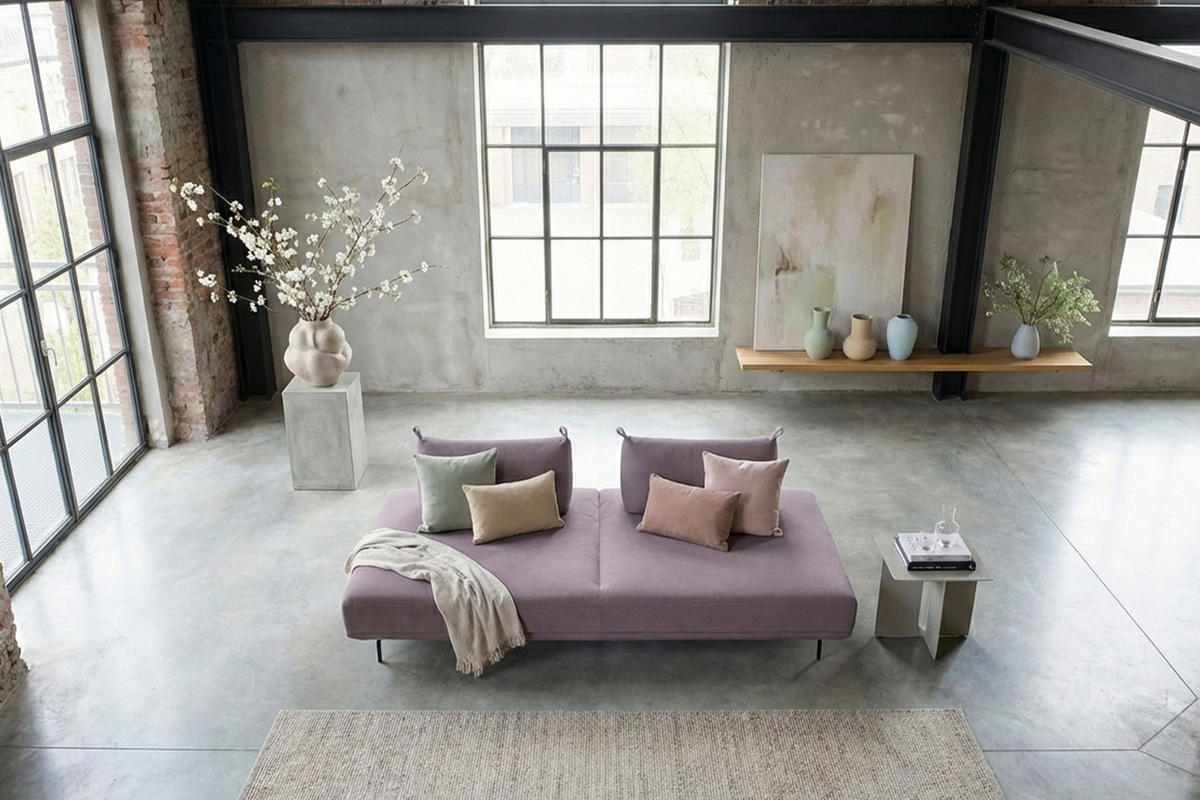 SCHLAFSOFA CANE Violett Webstoff - Violett/Schwarz, Textil/Metall (210/80/100cm) - KAWOLA