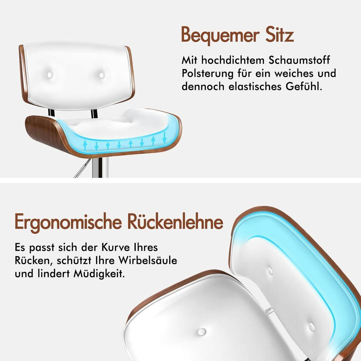 BARHOCKER Odette PU-Leder Weiß mit 360°-Drehung und Höhenverstellung - Weiß, Kunststoff (45/115.5/45cm)