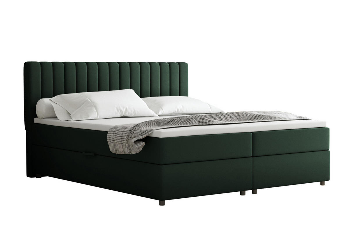 BOXBETT Everest grön 180 x 200 cm Doppelbett mit hochwertiger Bonell-Matratze und Topper - Grün, Holz (180/200cm) - Panda Möbel