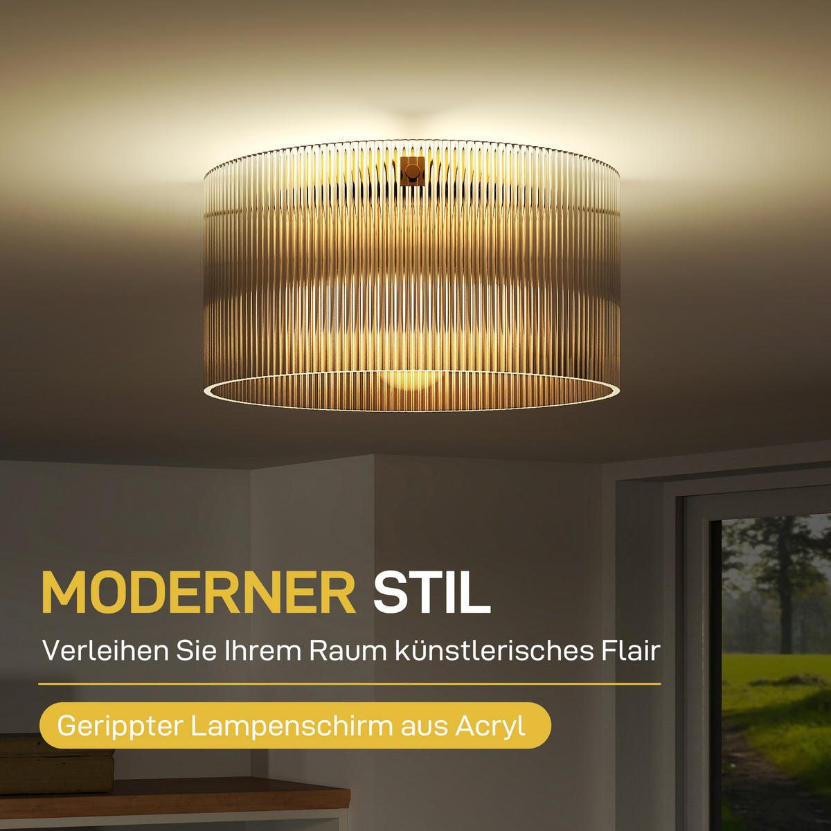 DECKENLAMPE, Runde Deckenleuchte mit E27 Fassung für Schlafzimmer - Transparent, Metall (32/32/16.5cm) - HOMCOM
