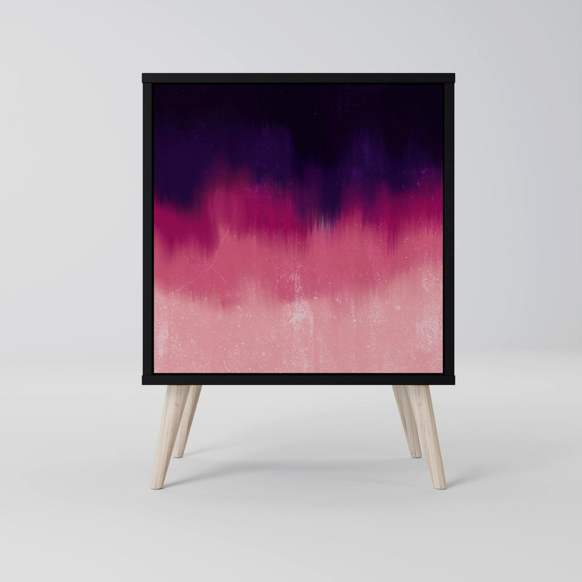 SIDEBOARD AURORA BOREALIS, Schwarz, 57,5x42x72,5 cm, Schwarze Metallfüße - Multicolor/Schwarz, Holzwerkstoff/Metall (57.5/72.5/42cm) - SpaceRebels