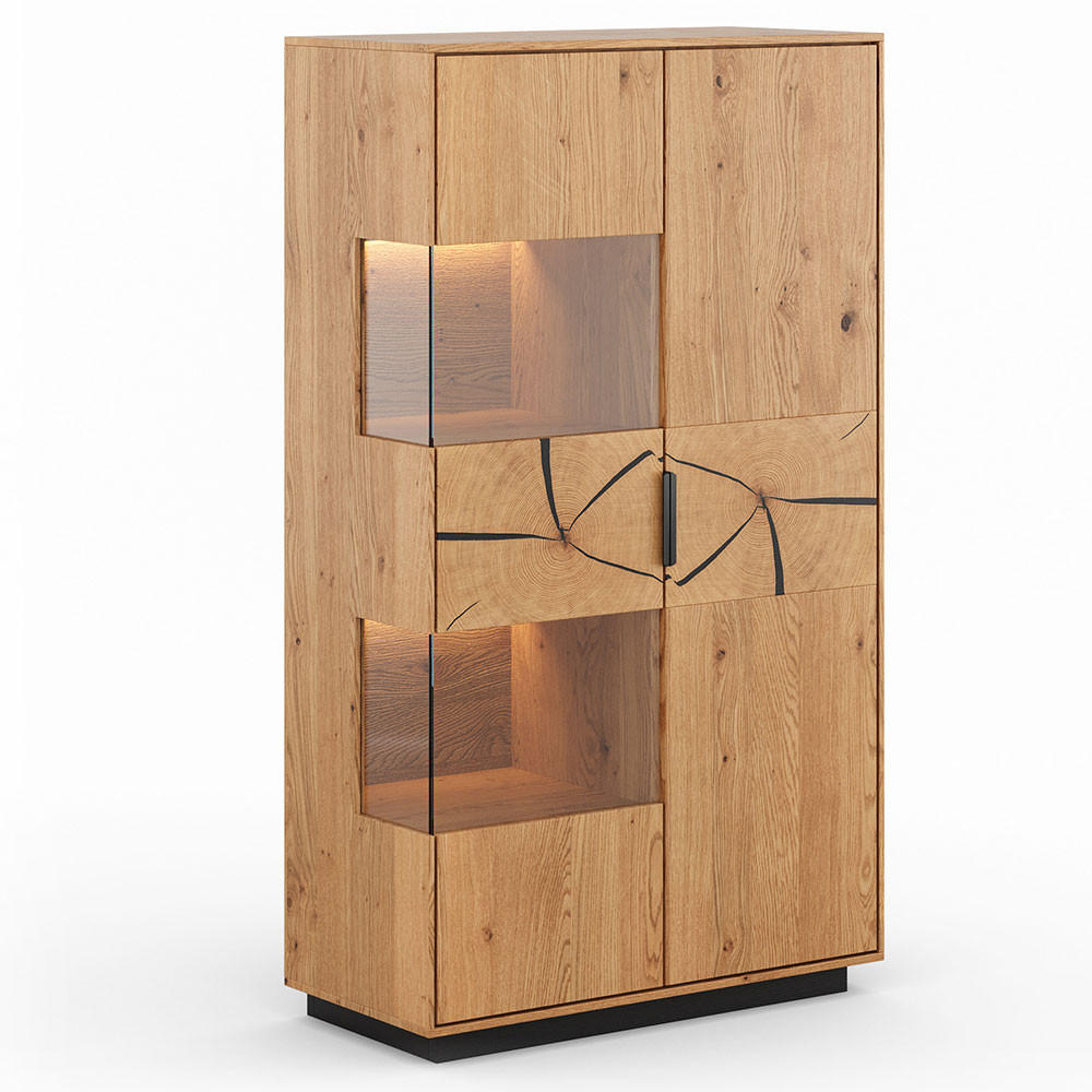 VITRINE Tirano Eiche Natur / Hirnholz 83 / 39 / 147cm - Hellbraun/Eichefarben, Holz/Metall (83/147/39cm) - Feldmann-Wohnen