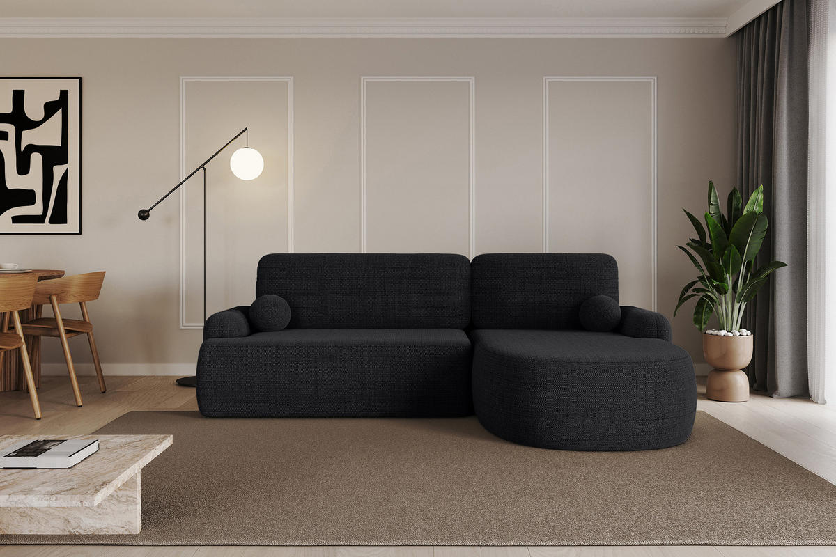 ECKSOFA mit Schlaffunktion und Bettkasten LIRA-L - 264x172x89 Schwarz - Schwarz, Holzwerkstoff/Textil (172/264cm) - ALTDECOR