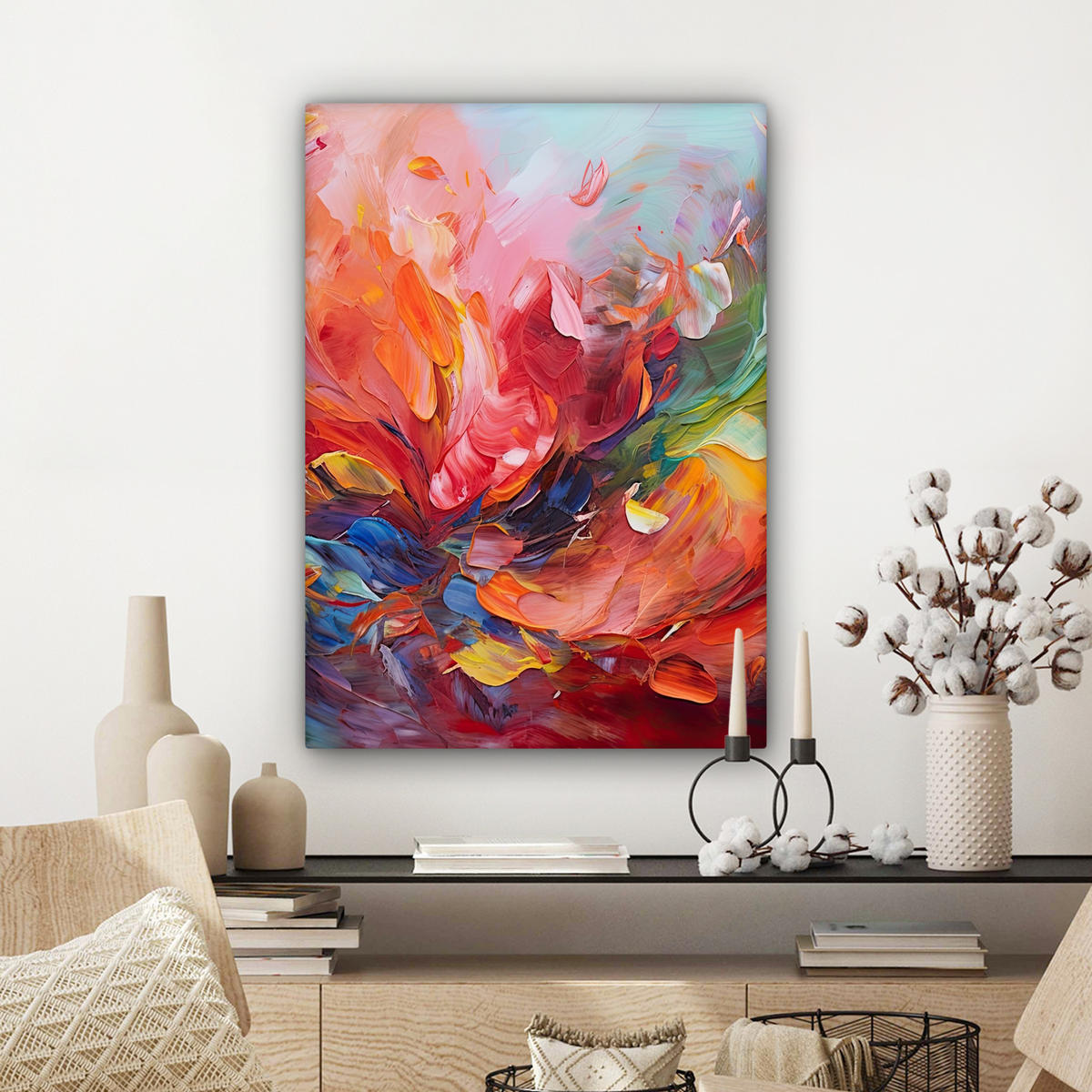 LEINWANDBILD Ölgemälde - Kunst - Abstrakt - Farbenfroh 60x80 cm - Altrosa, Textil (60/80cm) - MuchoWow