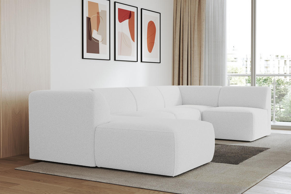 WOHNLANDSCHAFT Ottomane Links MOVA 345x180x78 Weiß Bouclé - Schwarz/Weiß, Holzwerkstoff/Kunststoff (180/78/345cm) - ALTDECOR
