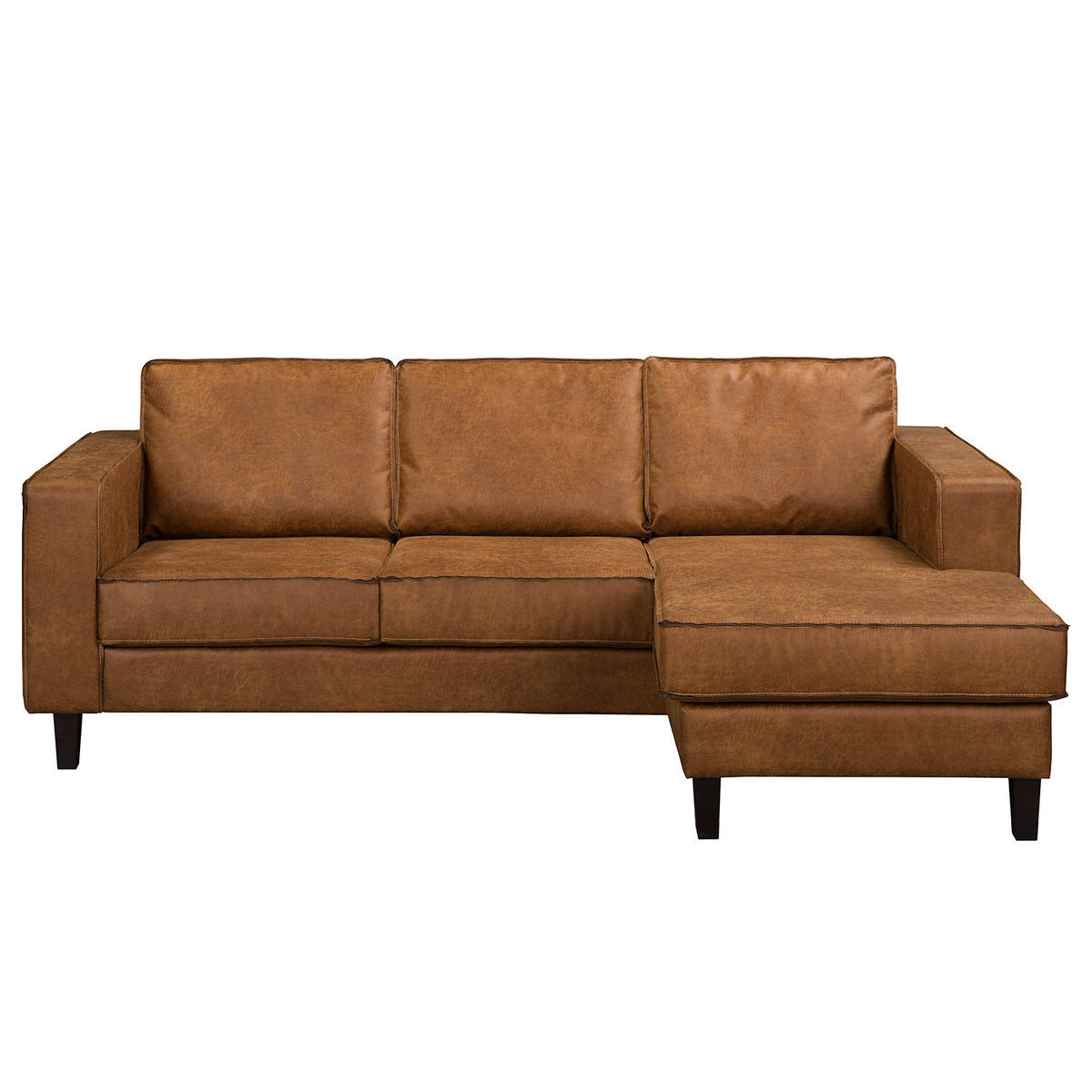 2-SITZER ECKSOFA mit Longchair - Cognac/Schwarz, Buchenholz/Textil (214/140cm) - home24