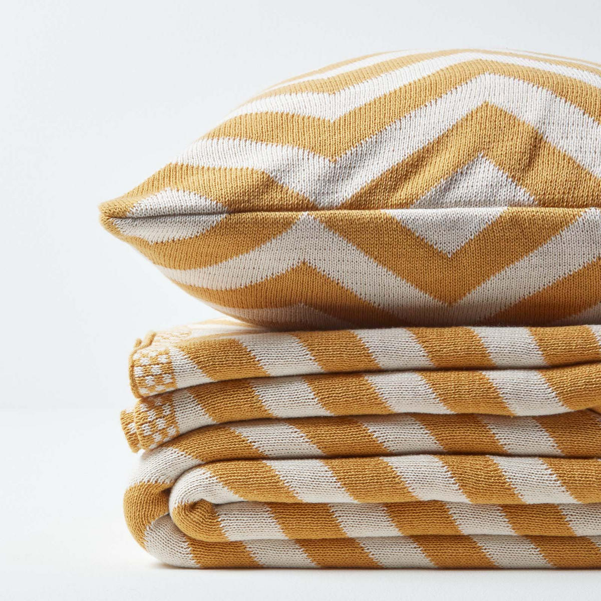 STRICKDECKE 150/200 cm, Zickzack-Muster Baumwolle - Dunkelgelb, Textil (150/200cm) - Homescapes
