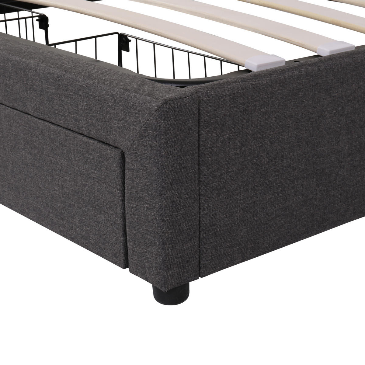 POLSTERBETT 140/200 cm Grau mit LED-Beleuchtung und hydraulischem Stauraum - Grau, Textil (140/200cm) - OKWISH