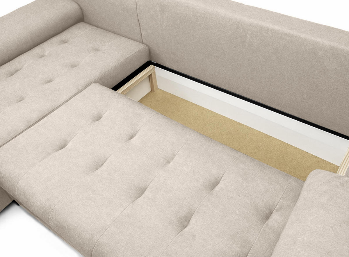 ECKSOFA L Form Manisa Beige 234/145/83 cm Links mit Schlaffunktion - Beige/Silberfarben, Kunststoff/Textil (145/234cm) - AX Living