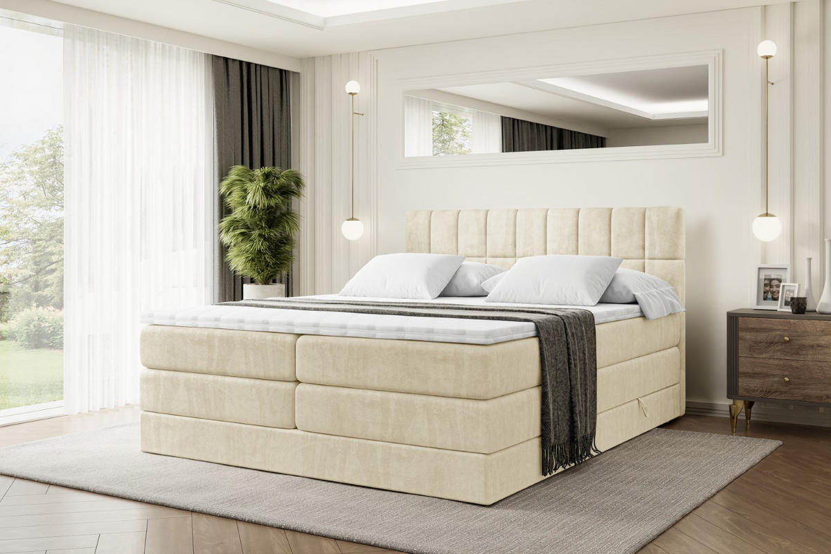 BOXSPRINGBETT MIAMI KING - 180x200 - H3/H4 - Beige - Beige, Holzwerkstoff (180/200cm) - ALTDECOR
